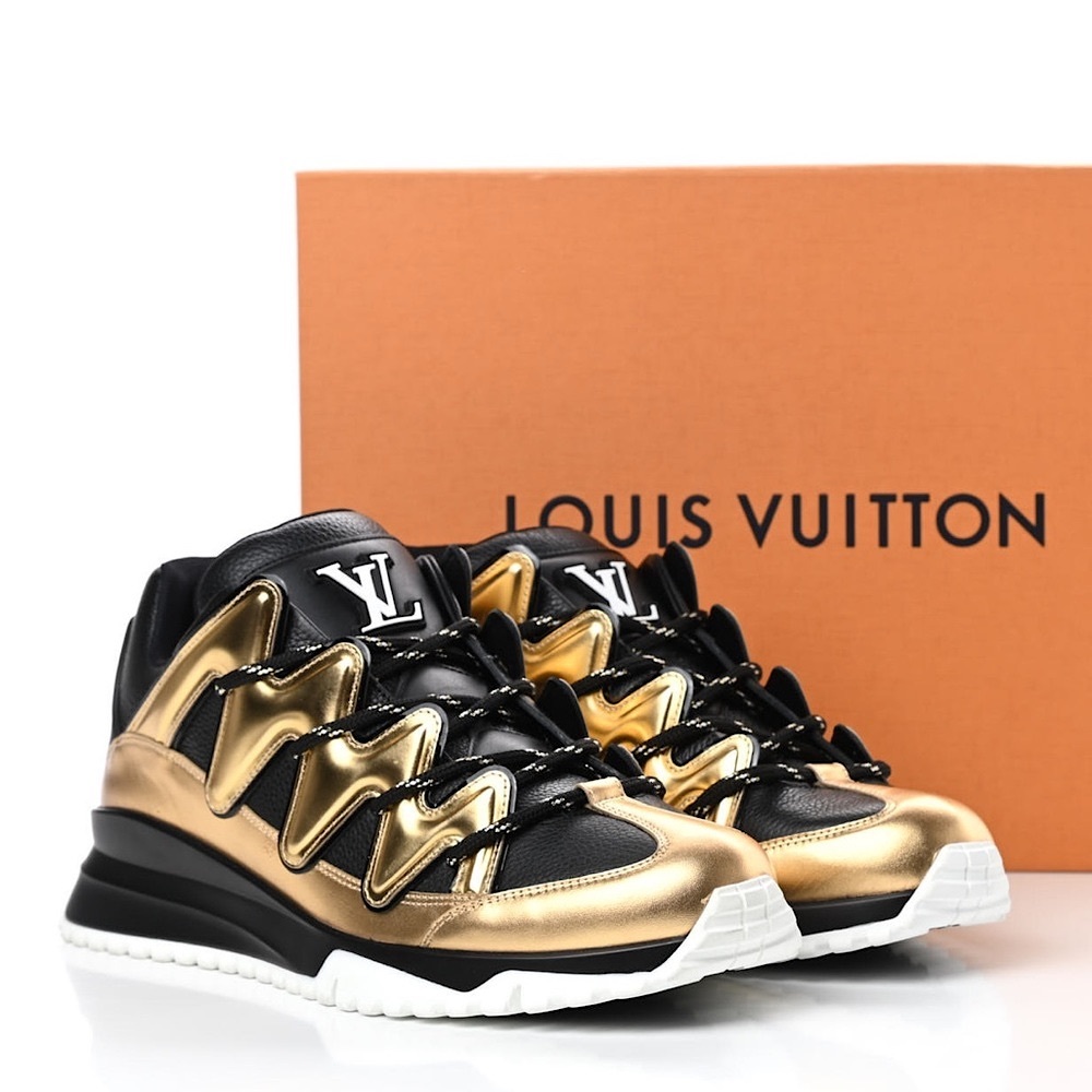 BRAND NEW LOUIS VUITTON VIRGIL ABLOH ZIG ZAG BLACK WHITE GOLD SNEAKERS WITH BOX
